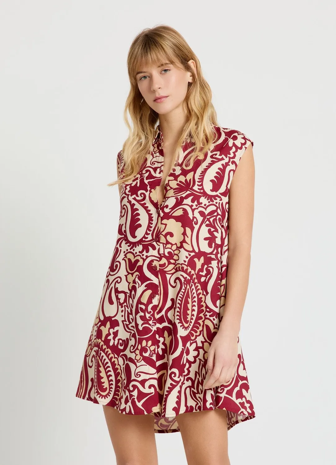 Calliope Blouse Sans Manches Feuilles Femme Chemisier