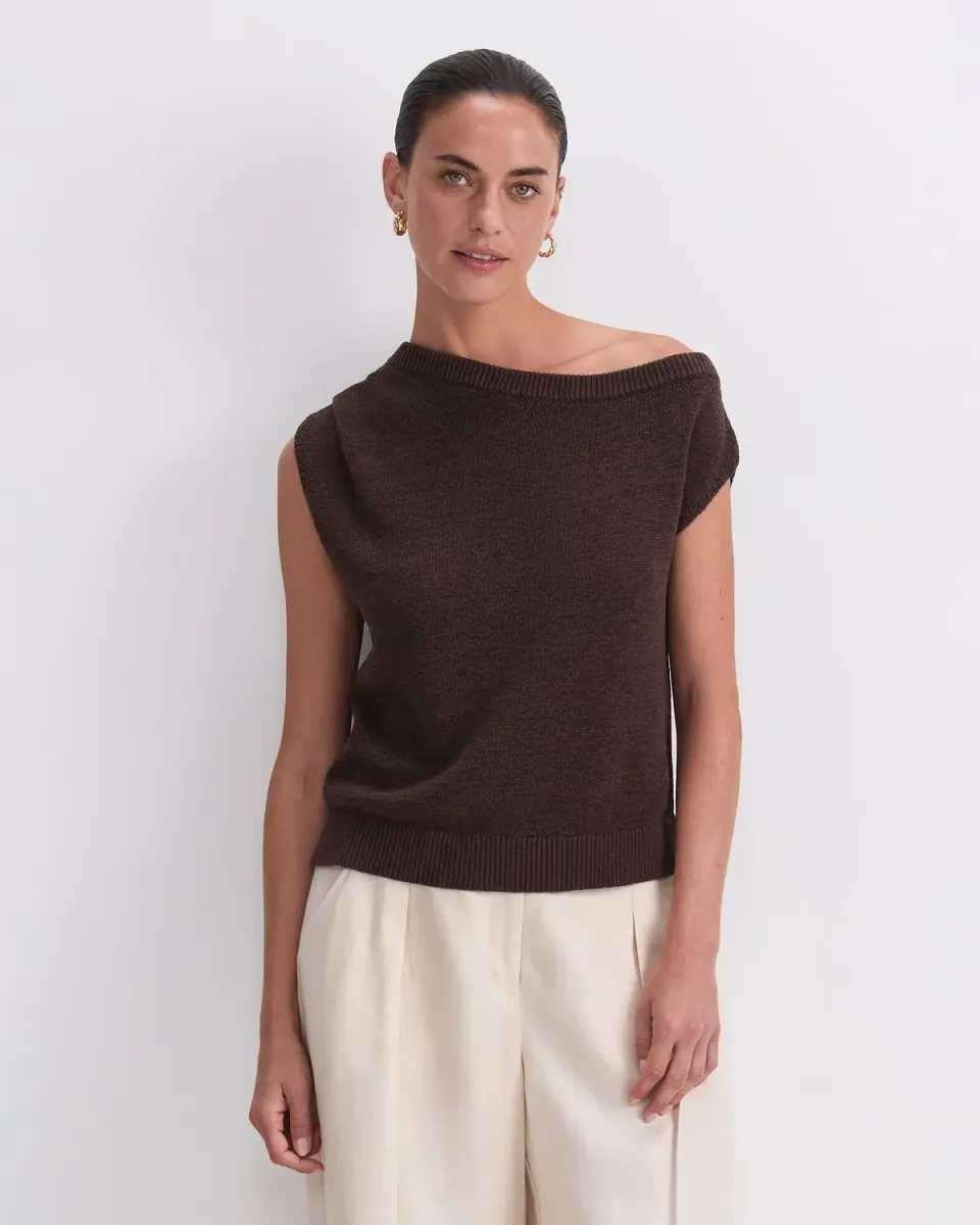 Sportscraft Josie Asymmetric Knit pull col ouvert coton