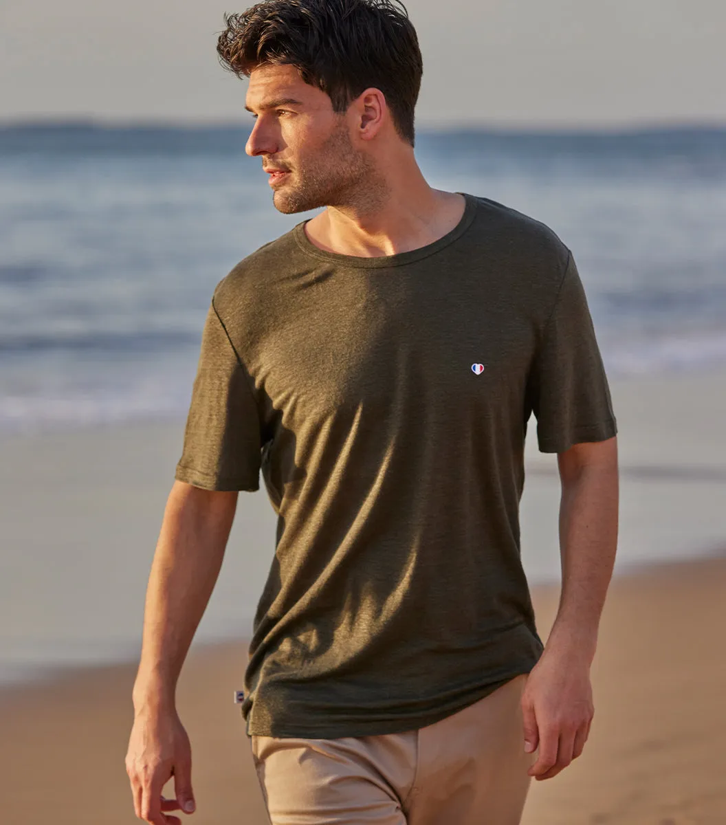 Cocorico Iconique t-shirt homme lin kaki coupe droite
