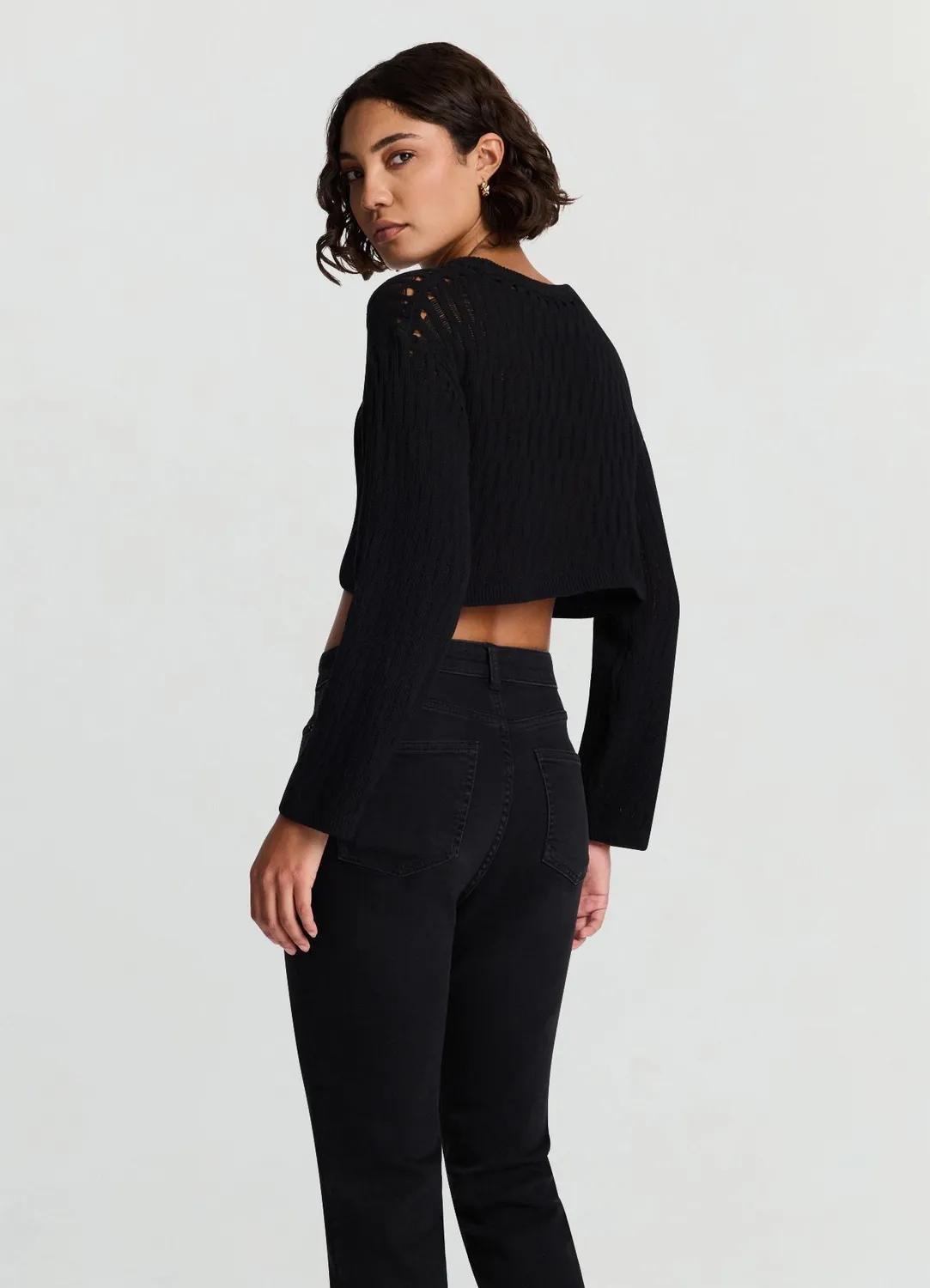 Calliope pull crop femme ajouré col rond