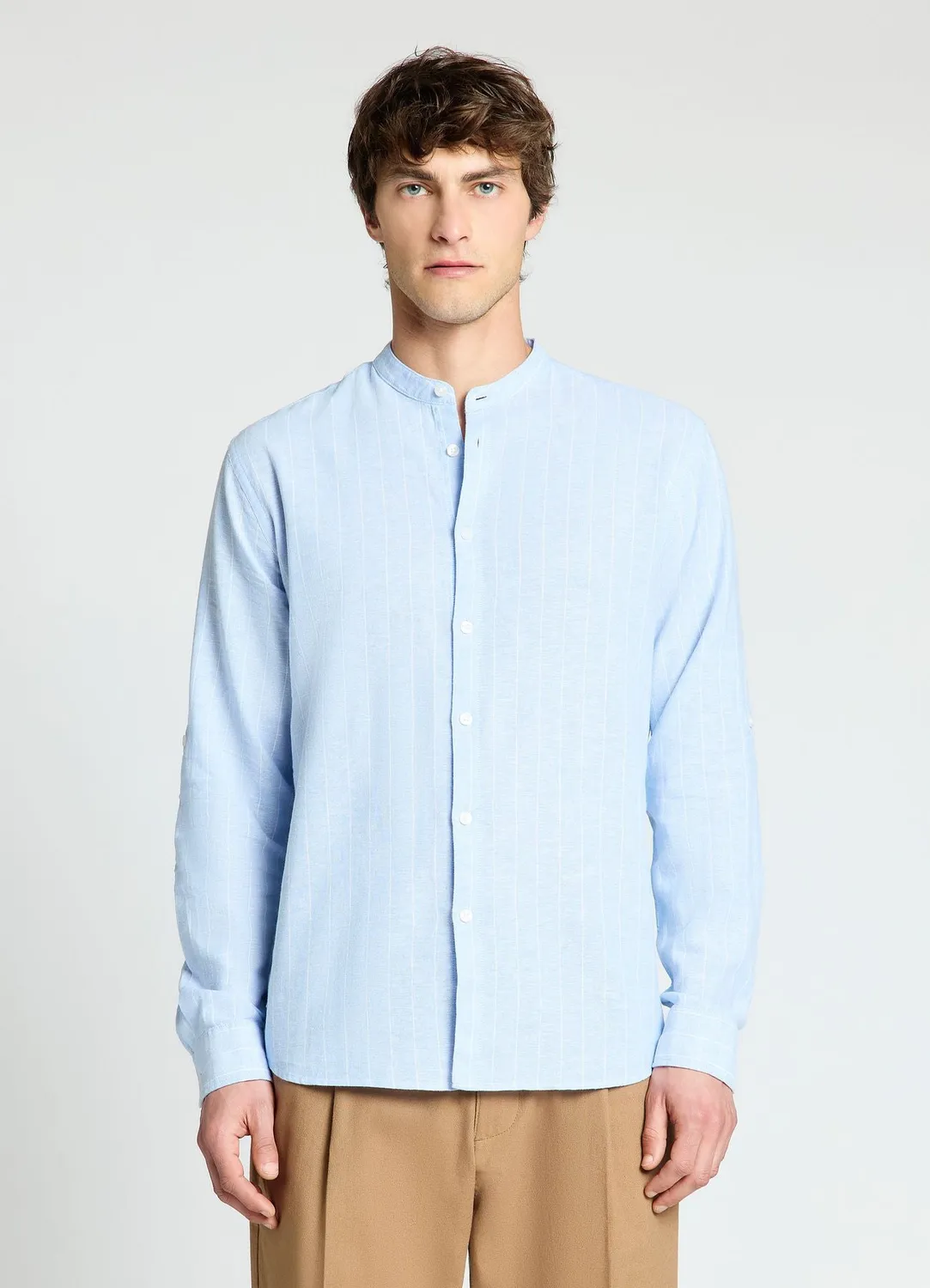 Calliope chemise rayée homme col coréen confort