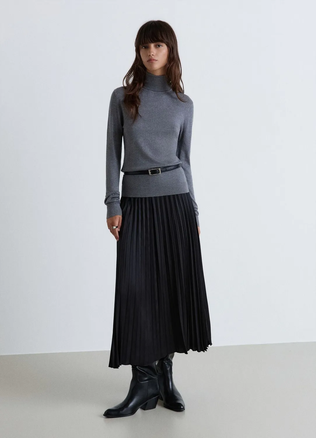 Calliope jupe plissée satinée femme midi unie
