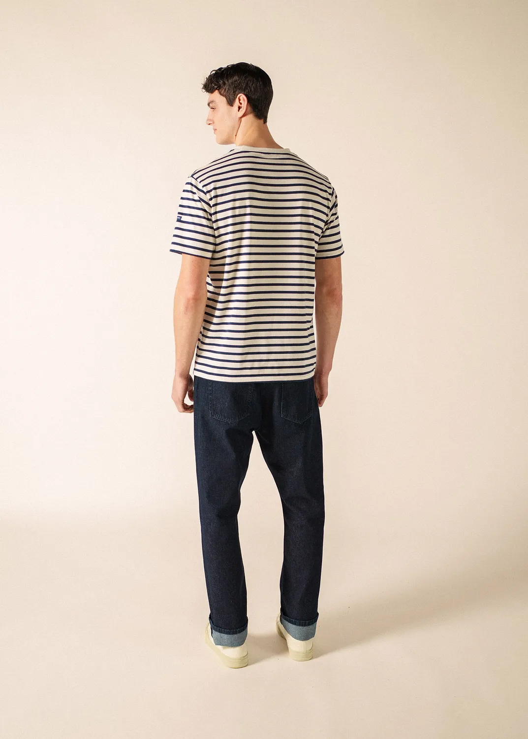 Saint James Plouider mariniere coton ecru marine homme