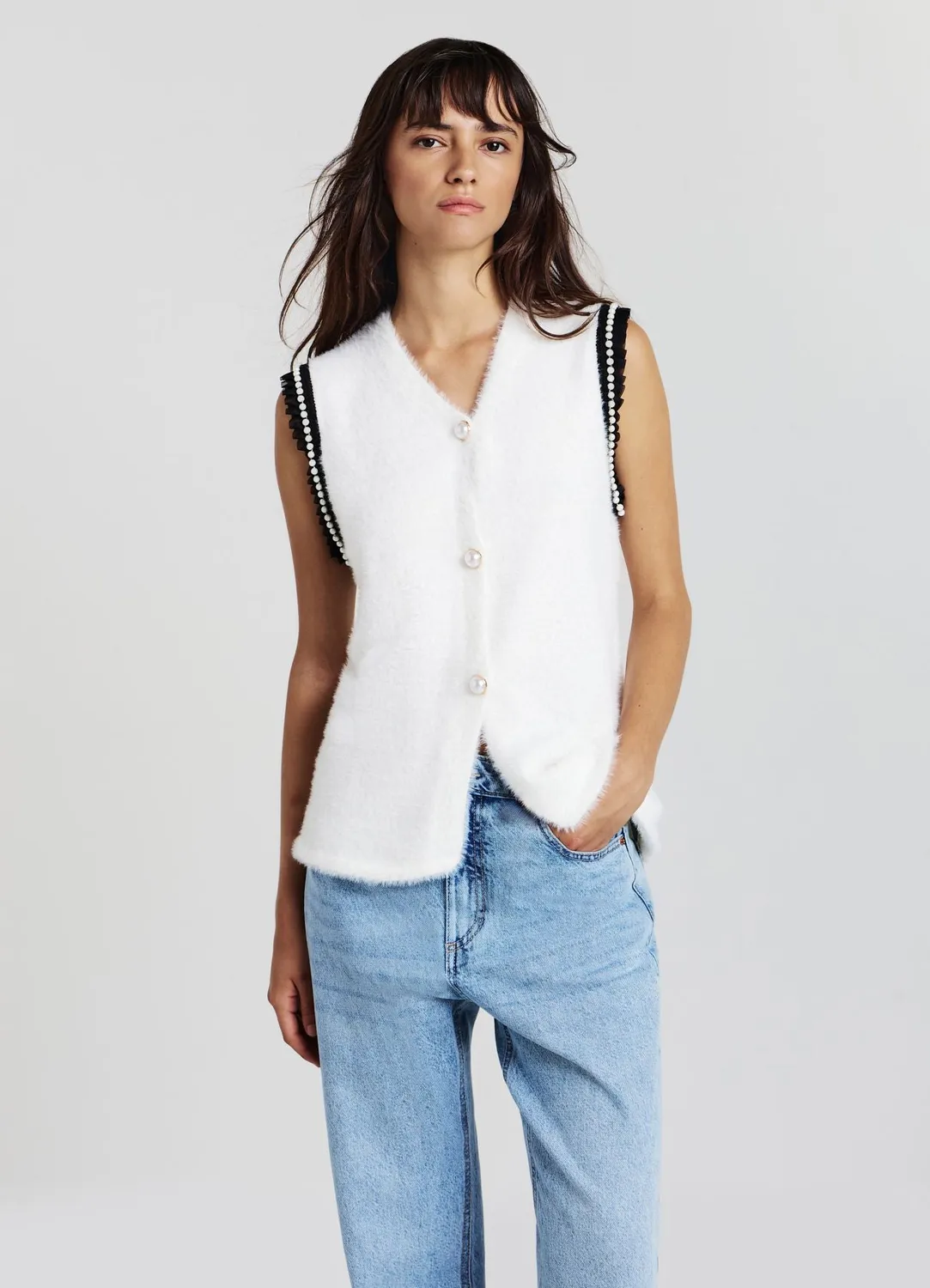Calliope Maglia smanicata passamaneria top col V