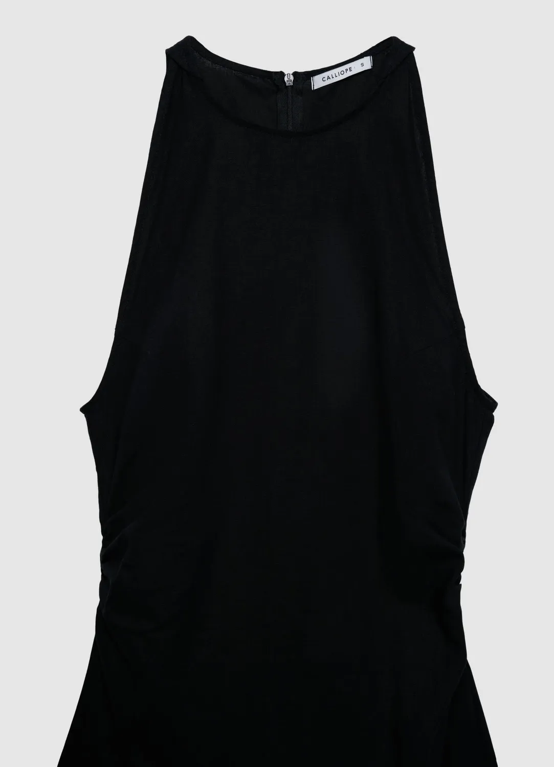 Calliope Atelier robe fourreau longue ruchée sans manches