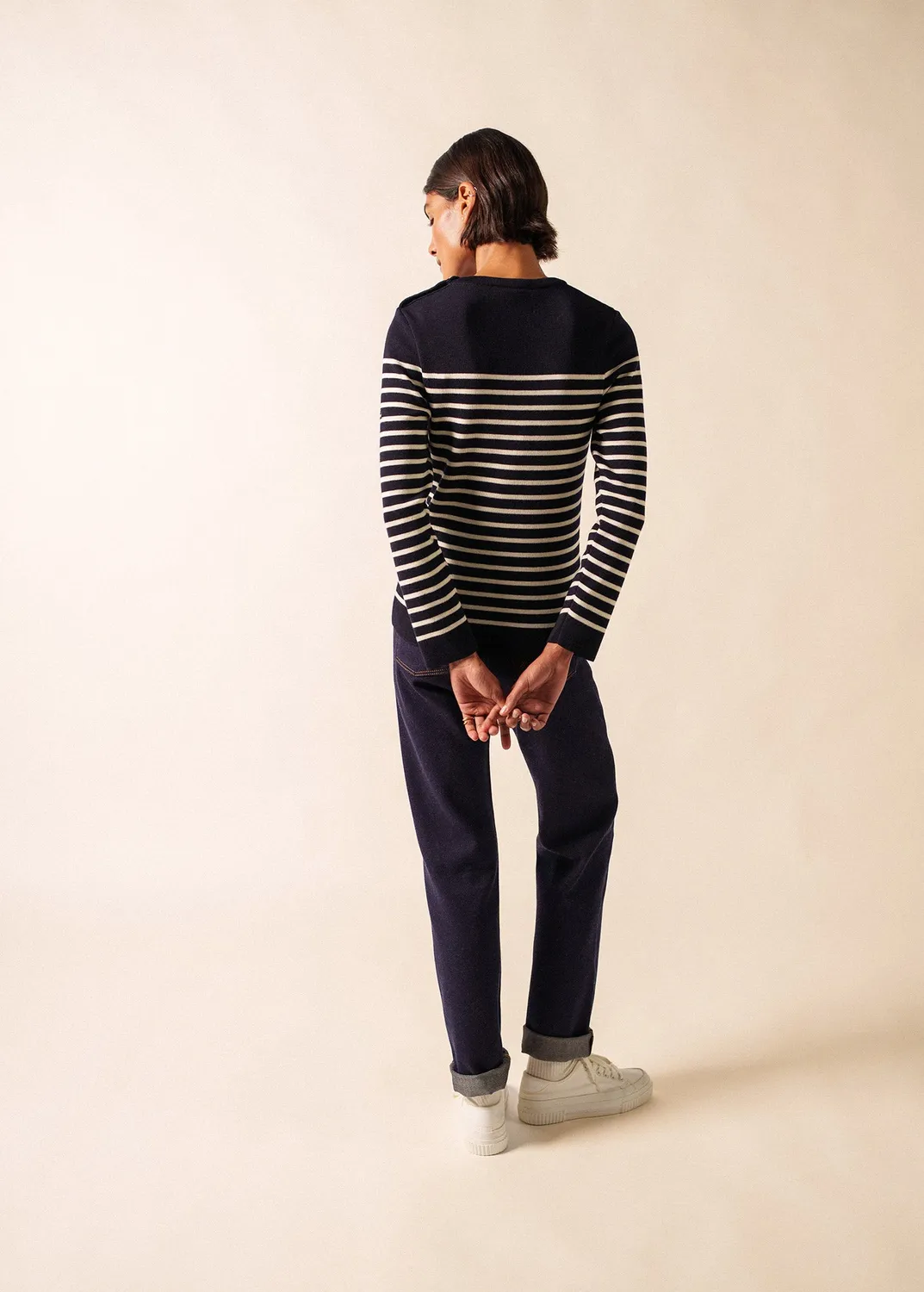 Saint James Marée pull marin navy écume 100% laine
