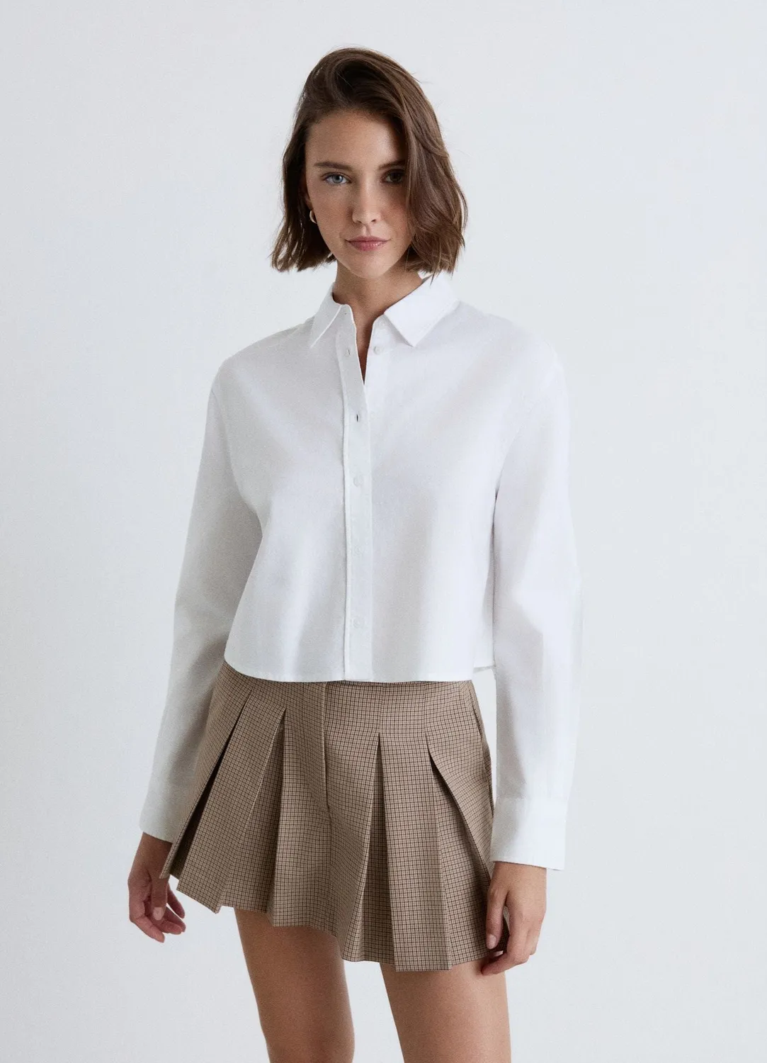 Calliope chemise crop oxford uni femme manches longues