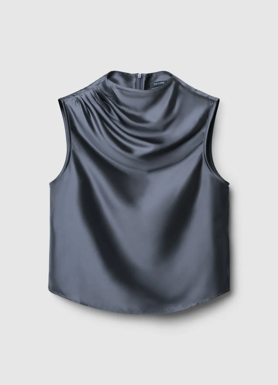 Calliope top effet satin col drapé sans manches soirée