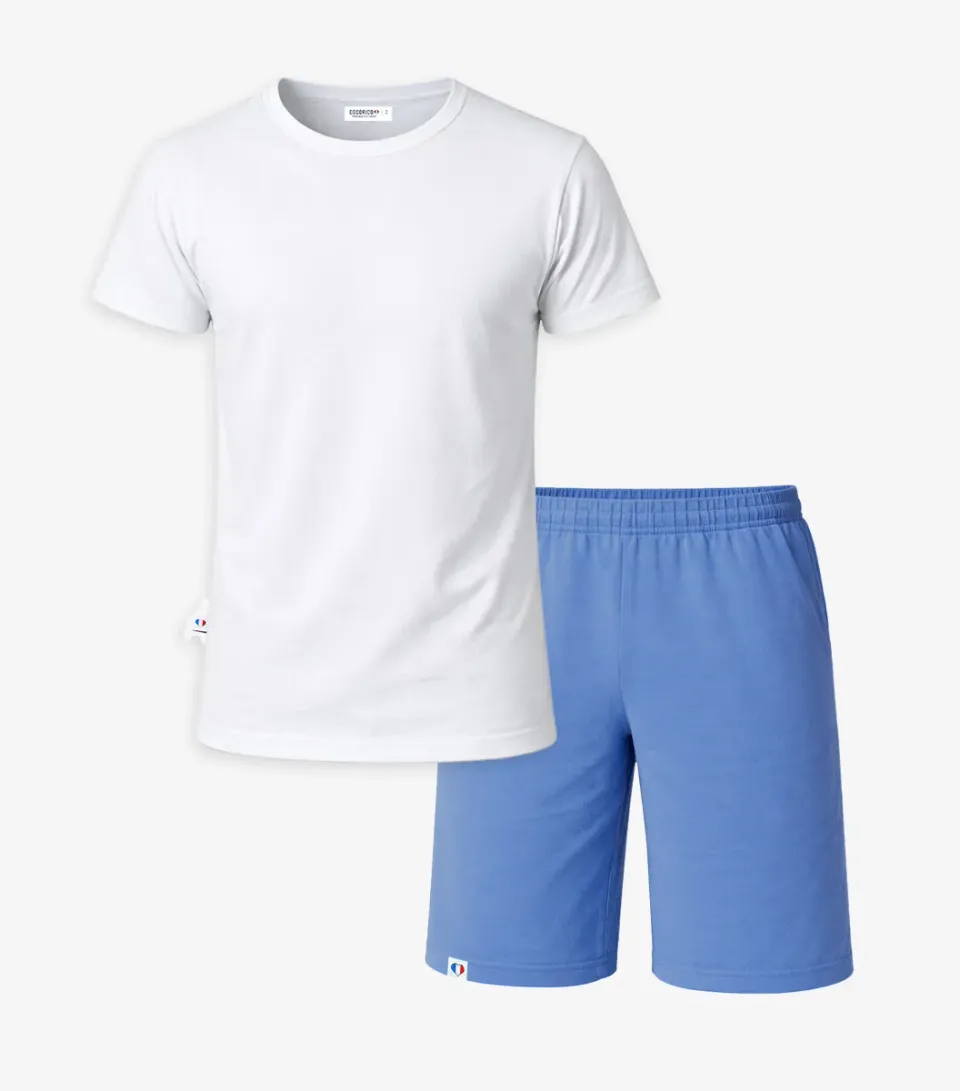 Cocorico Intemporel ensemble pyjama homme blanc bleu coton