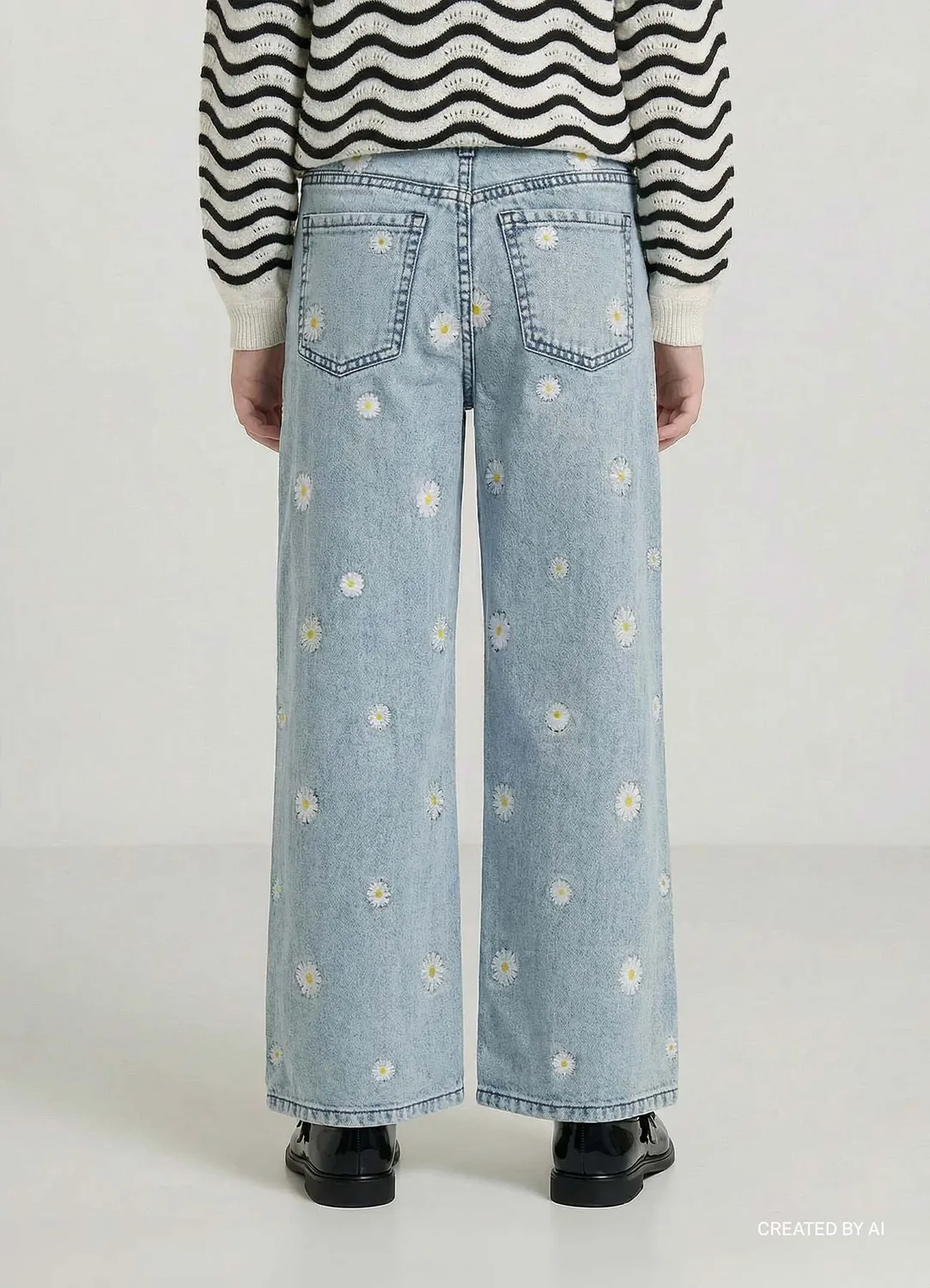 Calliope jean crop fille broderie marguerites