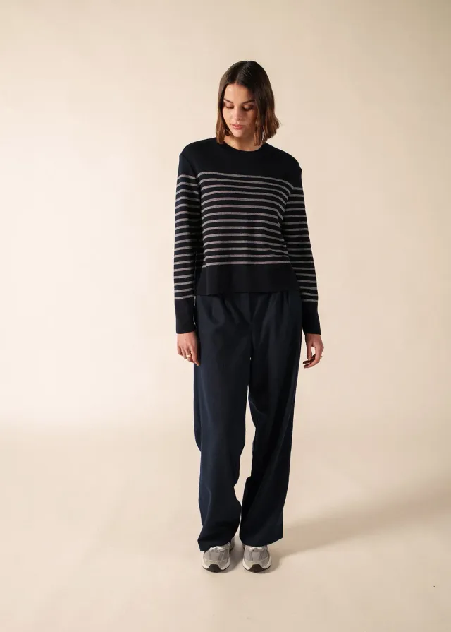 Saint James Aulon pull femme navy blanc laine