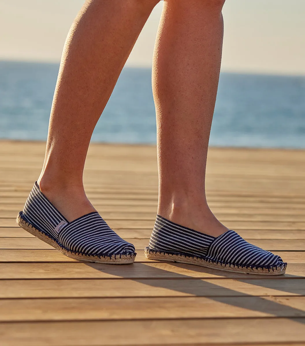 Cocorico Rayé Fine Espadrille Femme Bleu toile coton