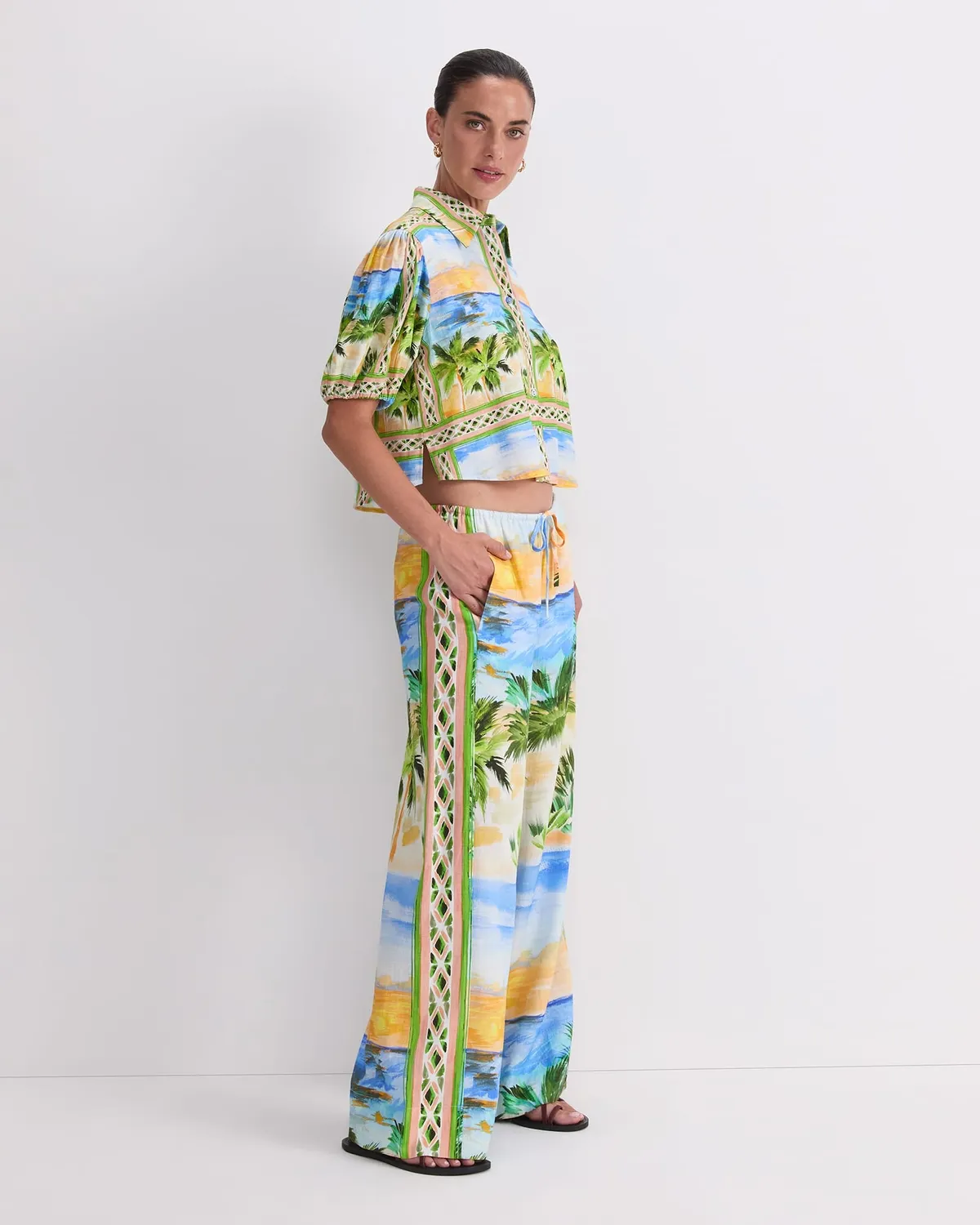 Sportscraft Sunset Wide Leg Pant pantalon lin imprimé