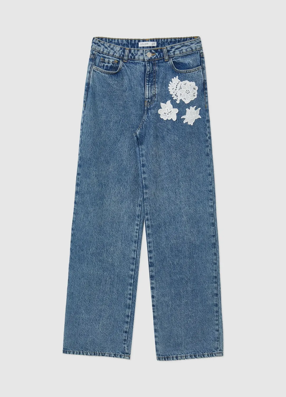 Calliope jean dentelle macramé femme coupe longue