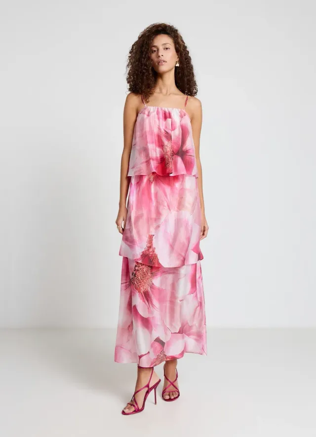Calliope robe longue femme fleurie à volants