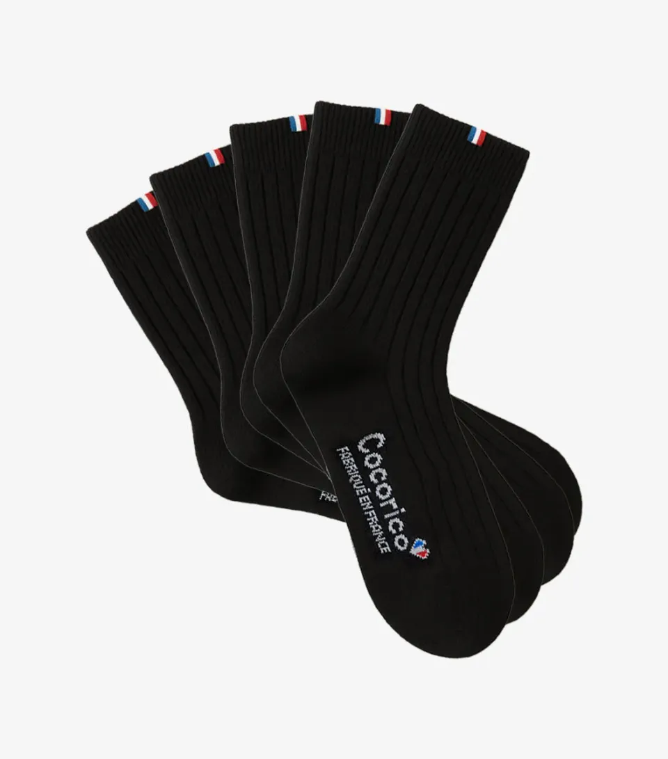 Cocorico Intemporel chaussettes femme noir x5 laine