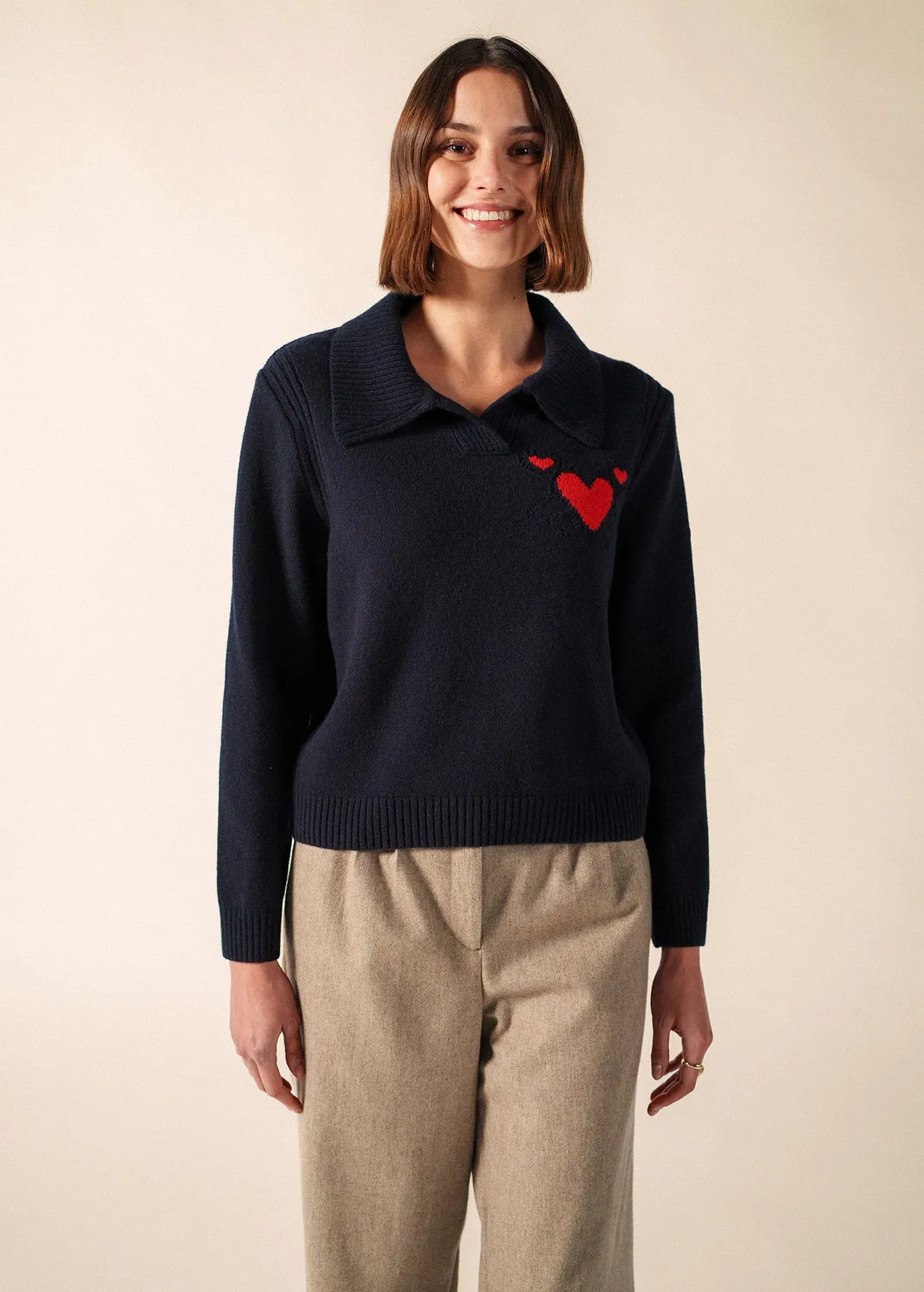 Saint James Portune pull col vareuse navy tulipe laine