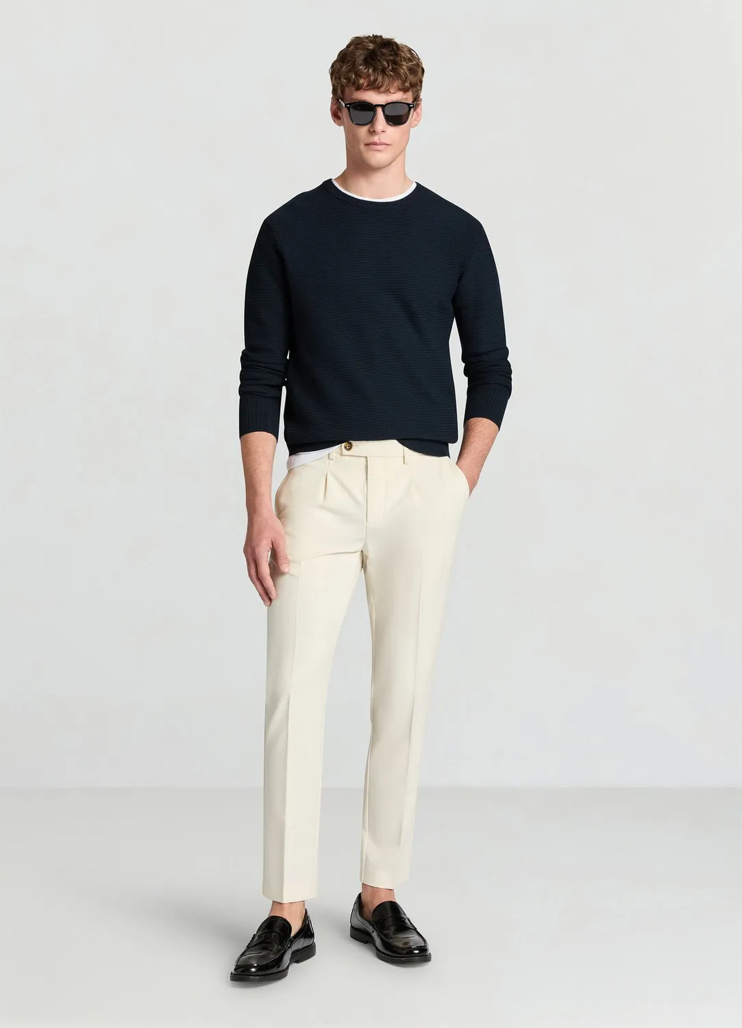 Calliope pull col rond homme côtelé manches longues