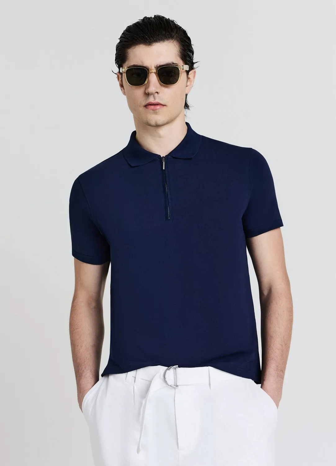 Calliope T-shirt polo half zip homme coton uni