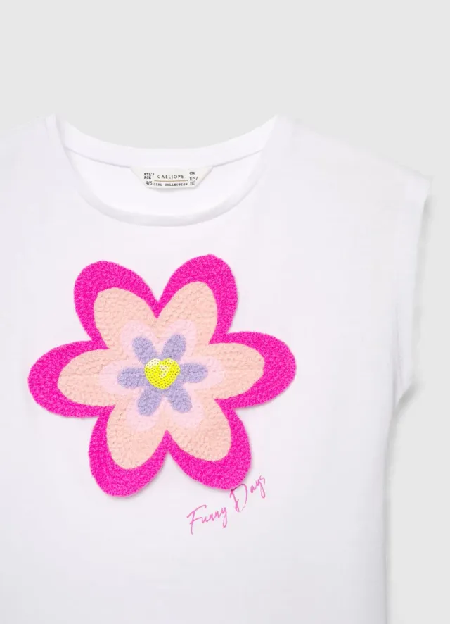 Calliope t-shirt fille fleur crochet manches courtes coton