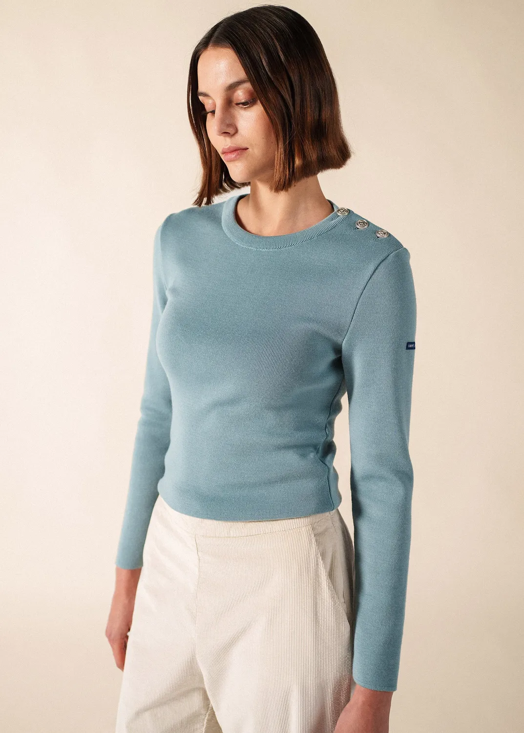 Saint James Marée pull marin céleste clair laine