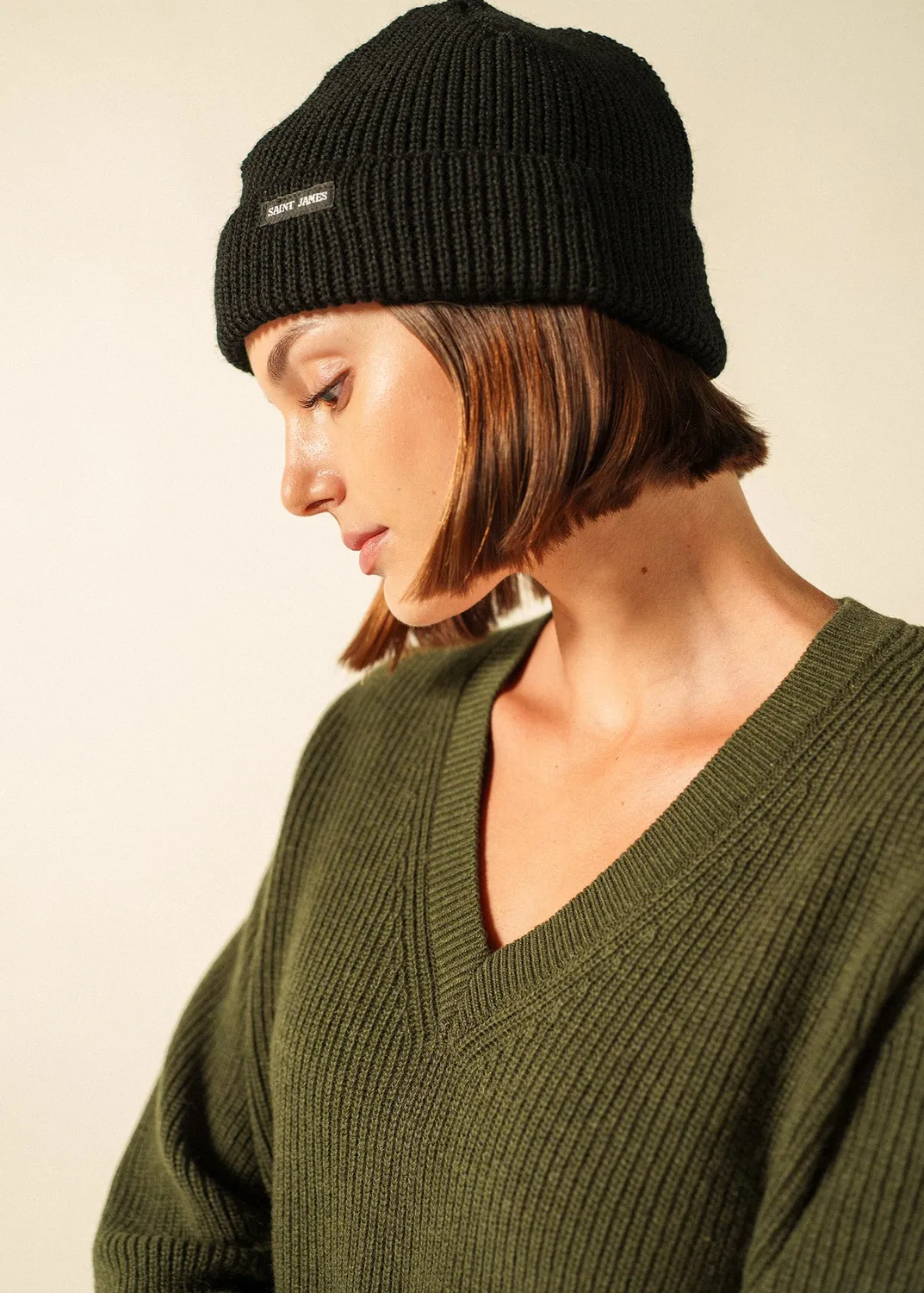 Saint James Perlé bonnet noir laine adulte