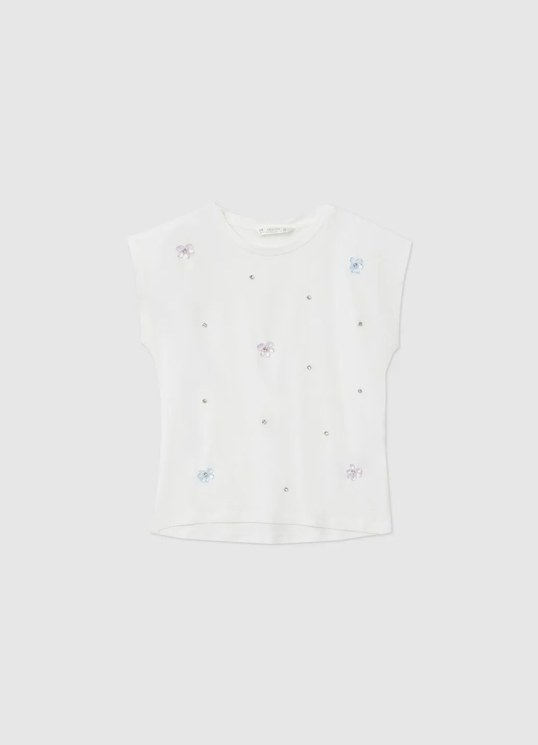 Calliope t-shirt fille fleurs strass col rond