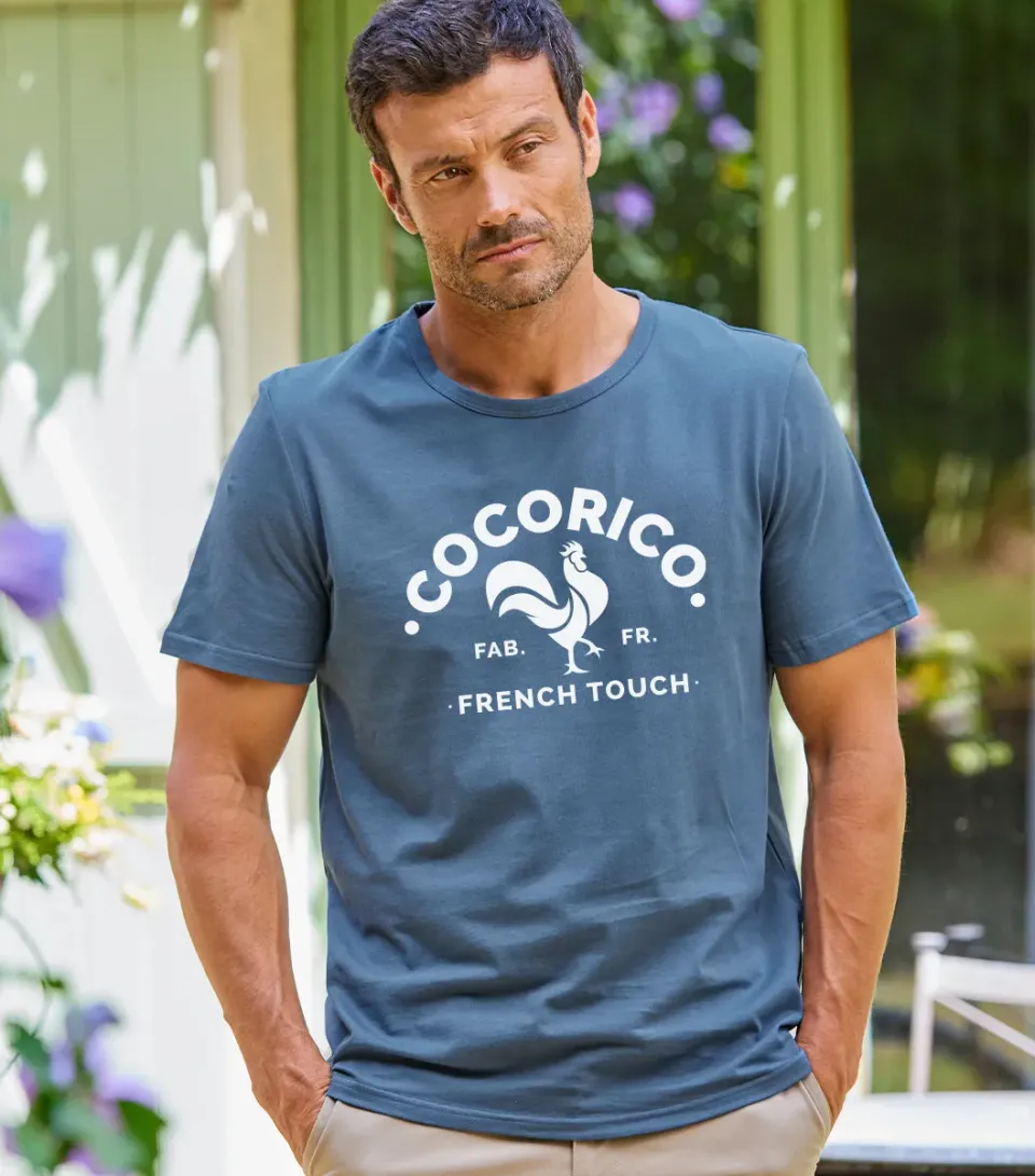 Cocorico Coq Français t-shirt homme azur coton