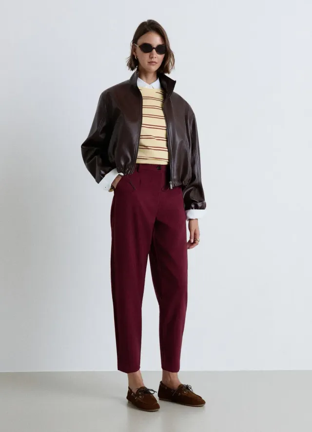 Calliope Balloon pantalon femme carotte taille haute uni