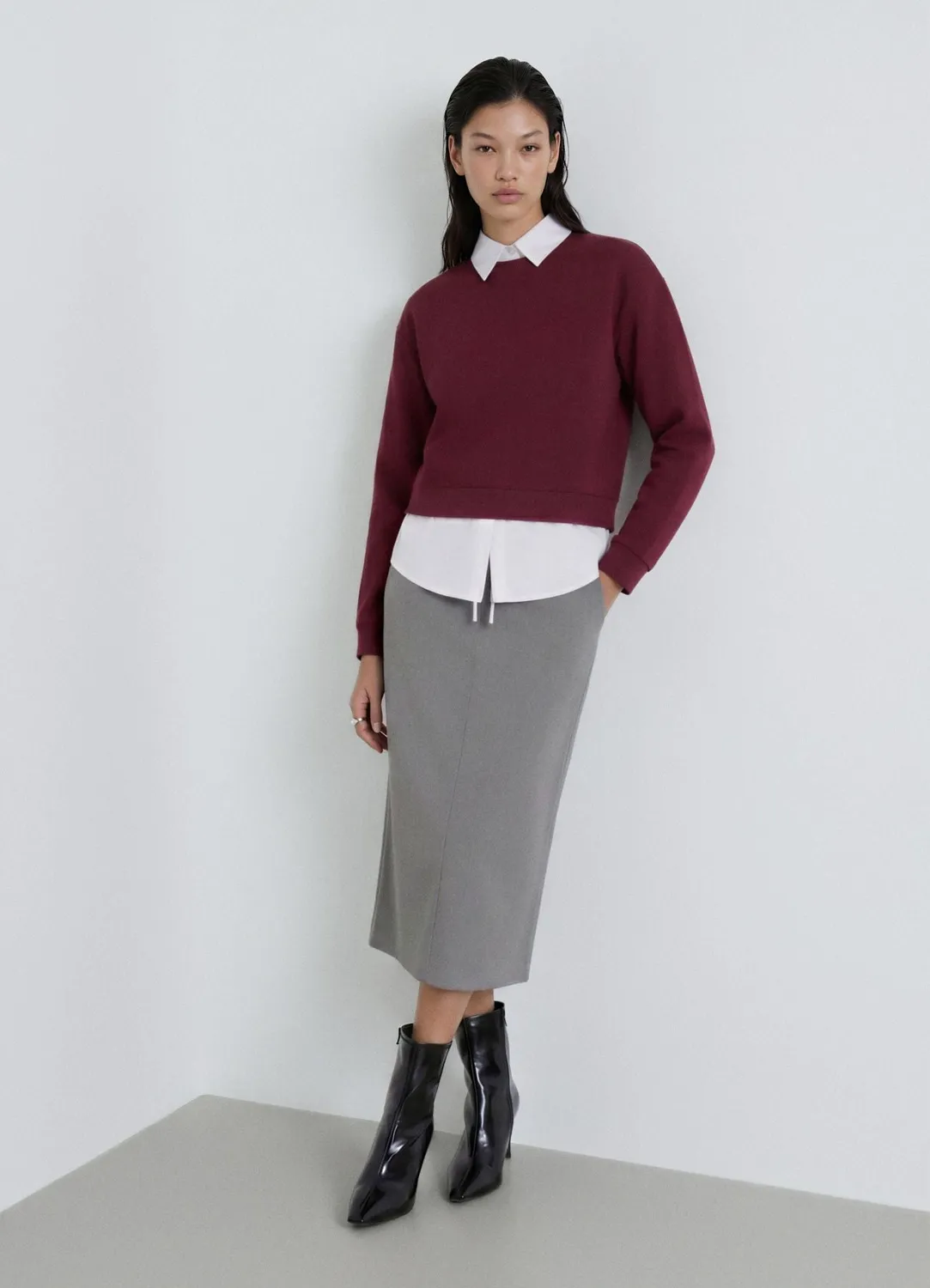 Calliope Sweat Col Chemise Femme Uni