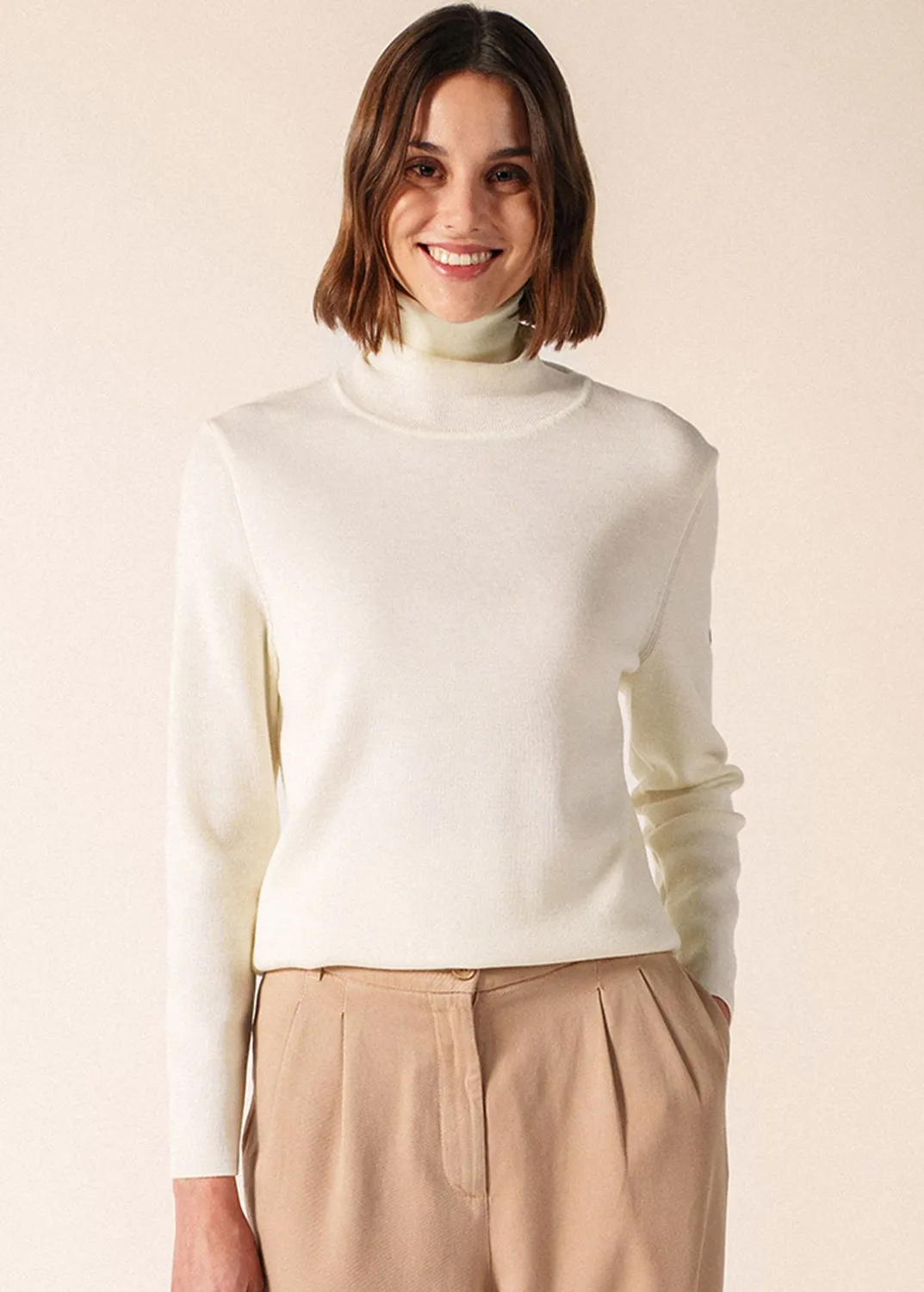 Saint James Houat pull col roulé blanc 100% laine