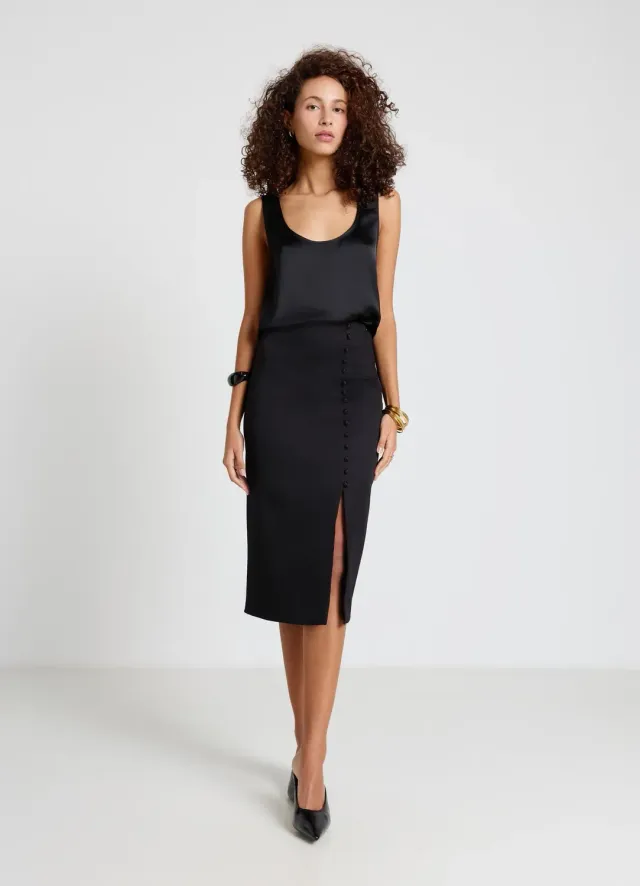 Calliope jupe droite boutons fente femme unie