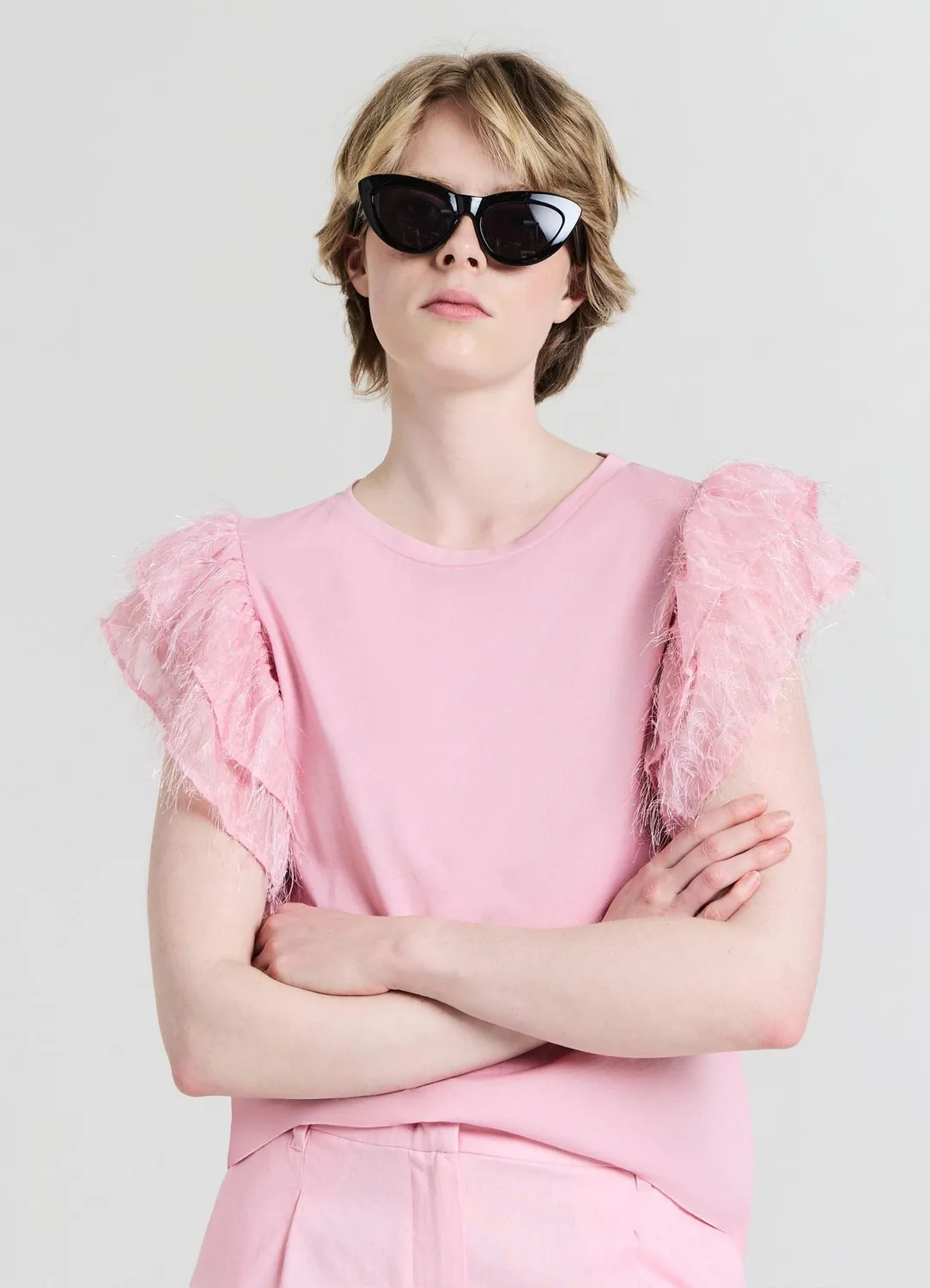 Calliope t-shirt volants femme coton col rond