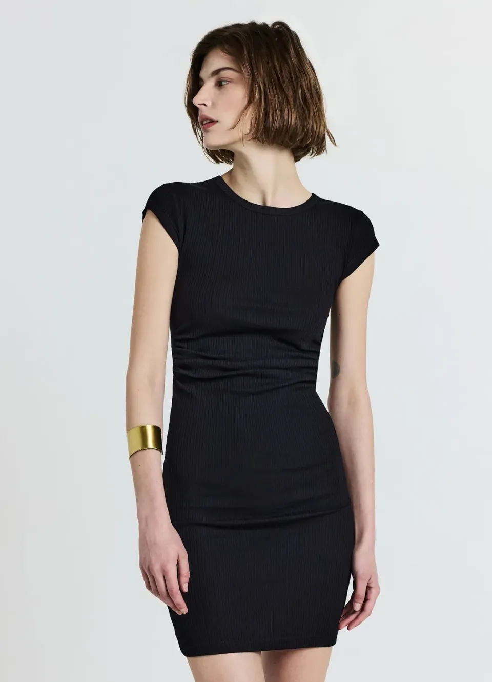 Calliope robe courte côtelée femme col rond