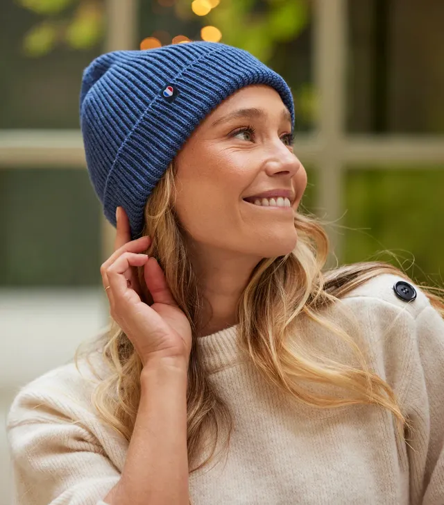 Cocorico bonnet femme bleu marine laine mérinos