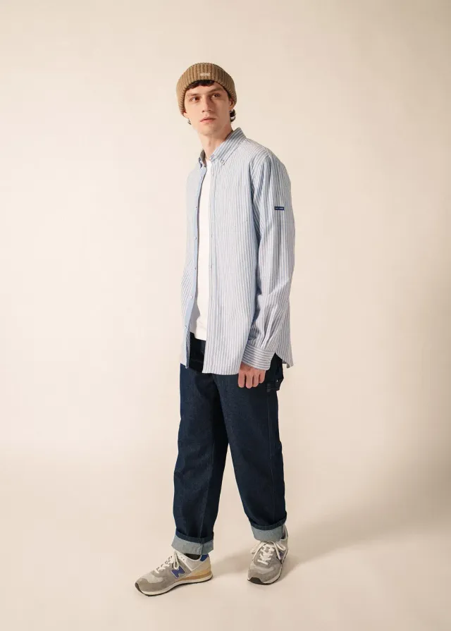 Saint James Côme chemise bleu/blanc coton