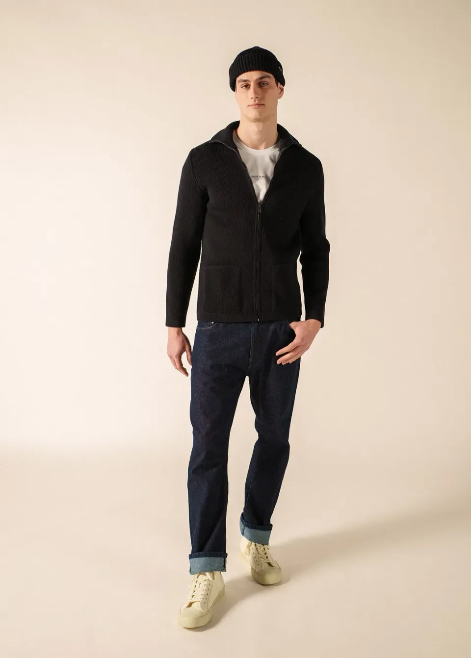 Saint James Quiberon gilet navy laine zippé