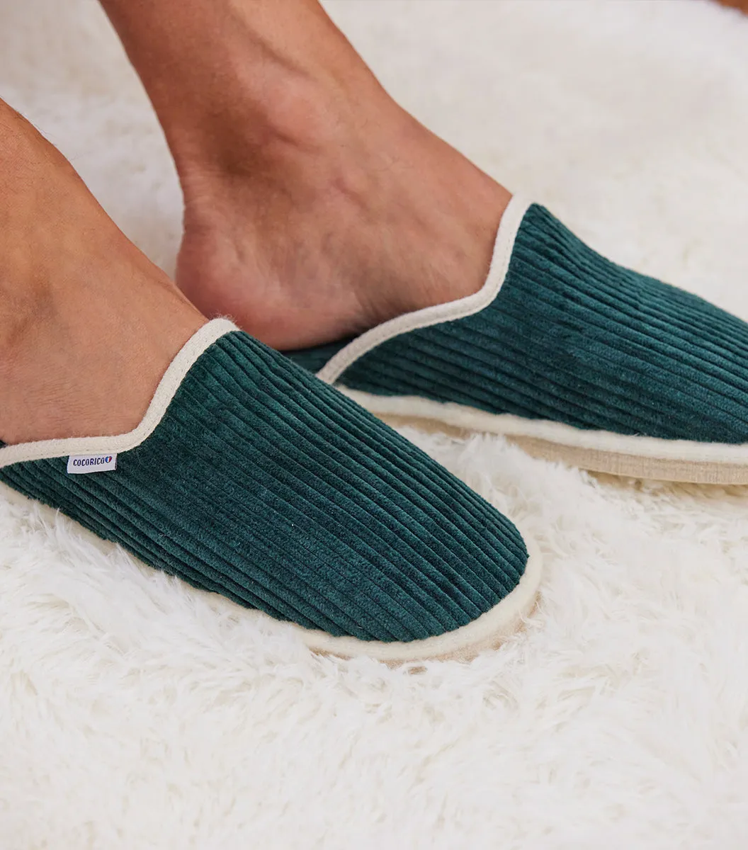 Cocorico Velours mules homme sapin laine