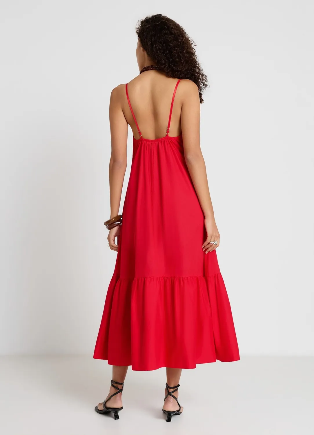Calliope robe longue femme col V volant ballon bretelles