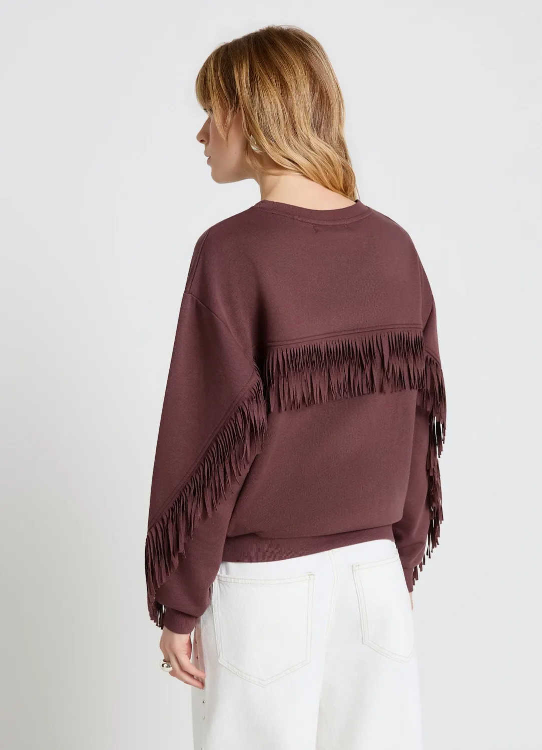 Calliope sweat femme col rond franges bohème