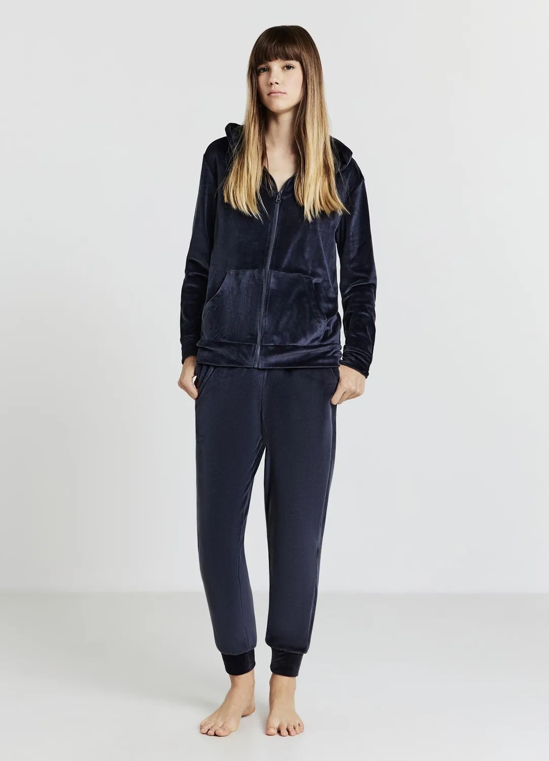 Calliope Effet velours sweat femme capuche zippé