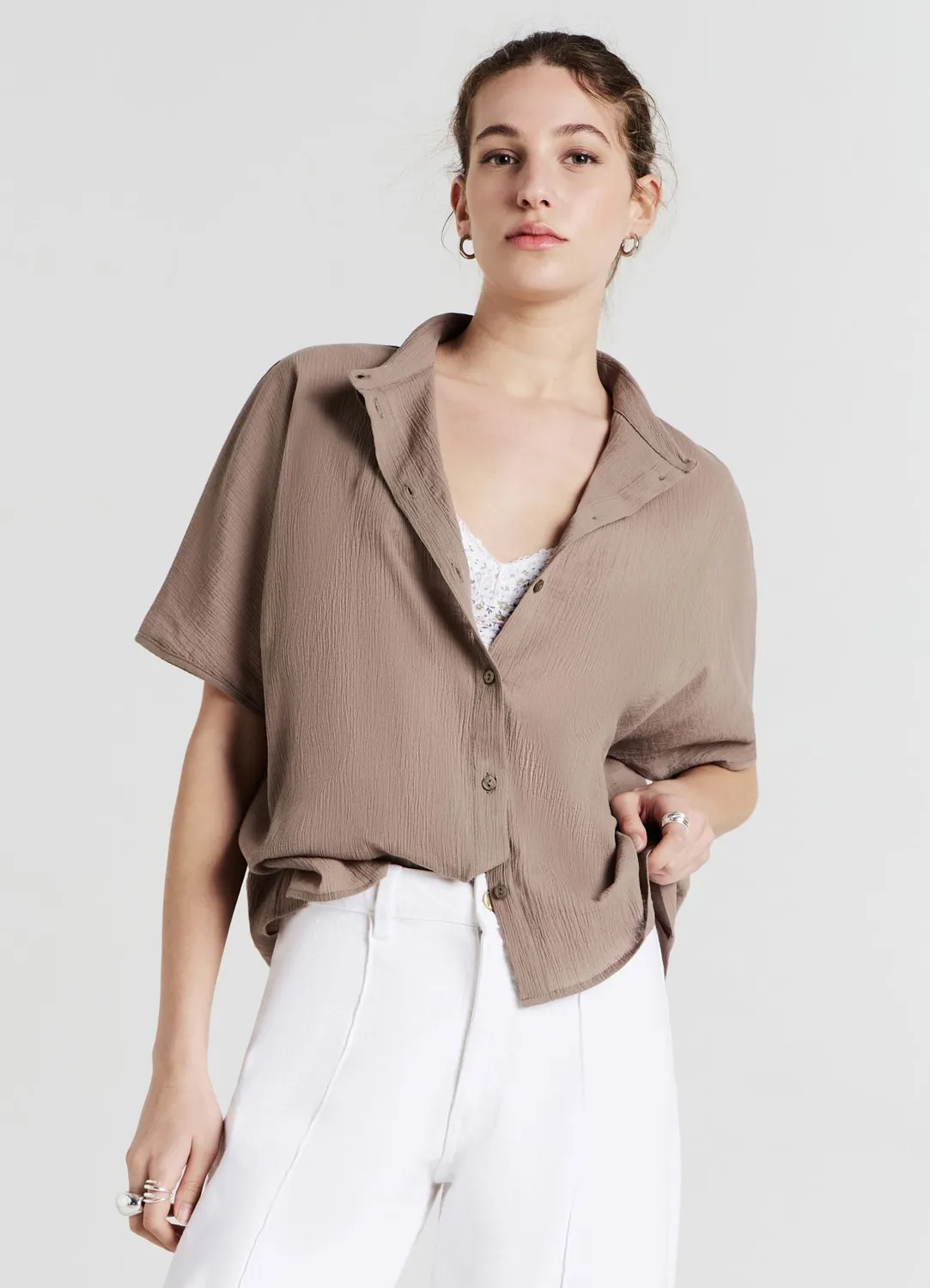 Calliope Coton chemise femme manches courtes unie