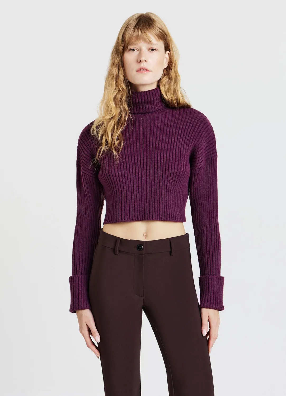 Calliope pull col montant femme côtes manches longues