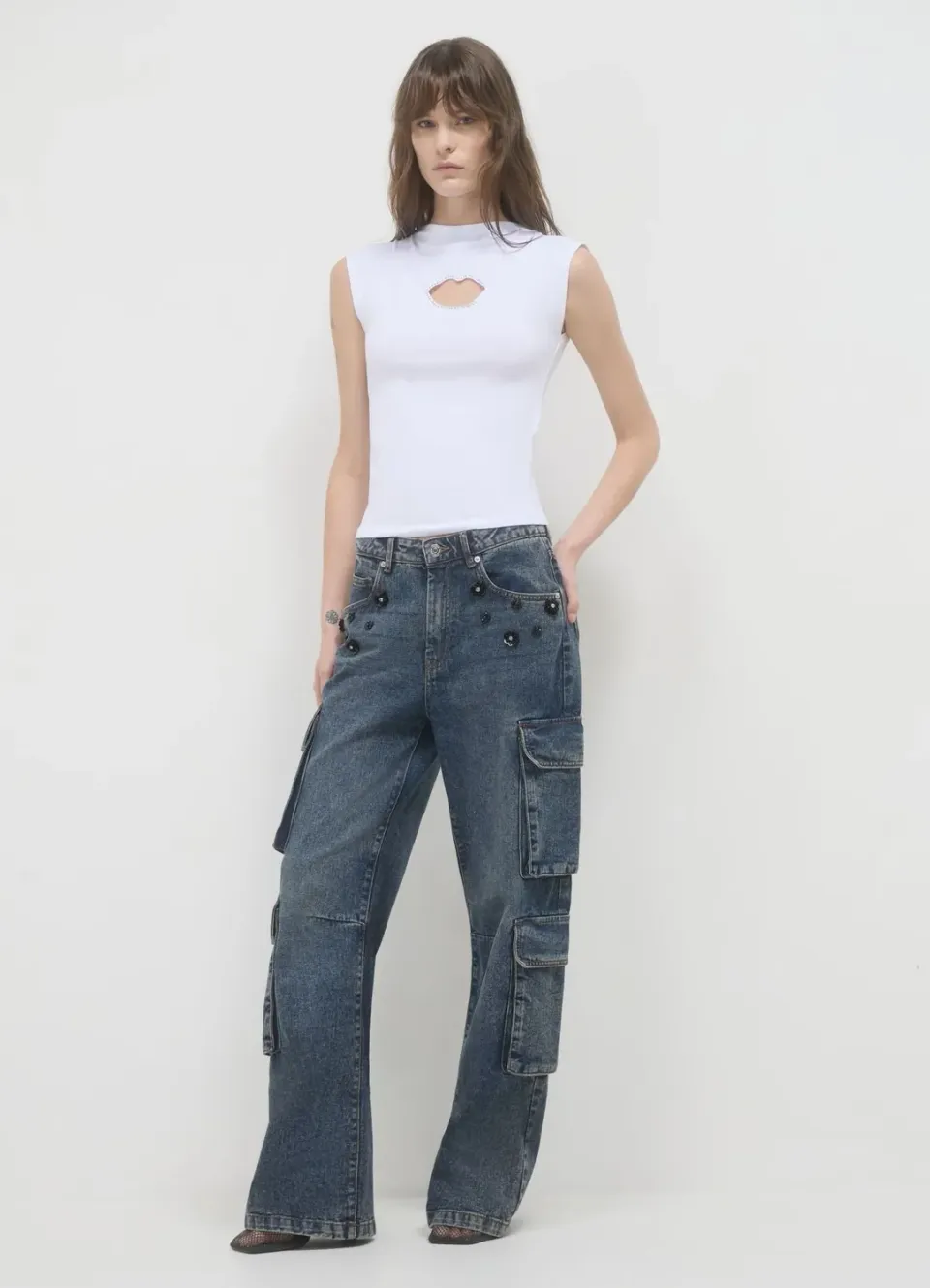 Calliope cut out t-shirt femme bouche strass