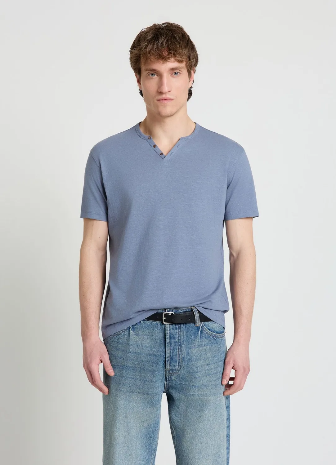 Calliope T-shirt henley homme col boutonné uni