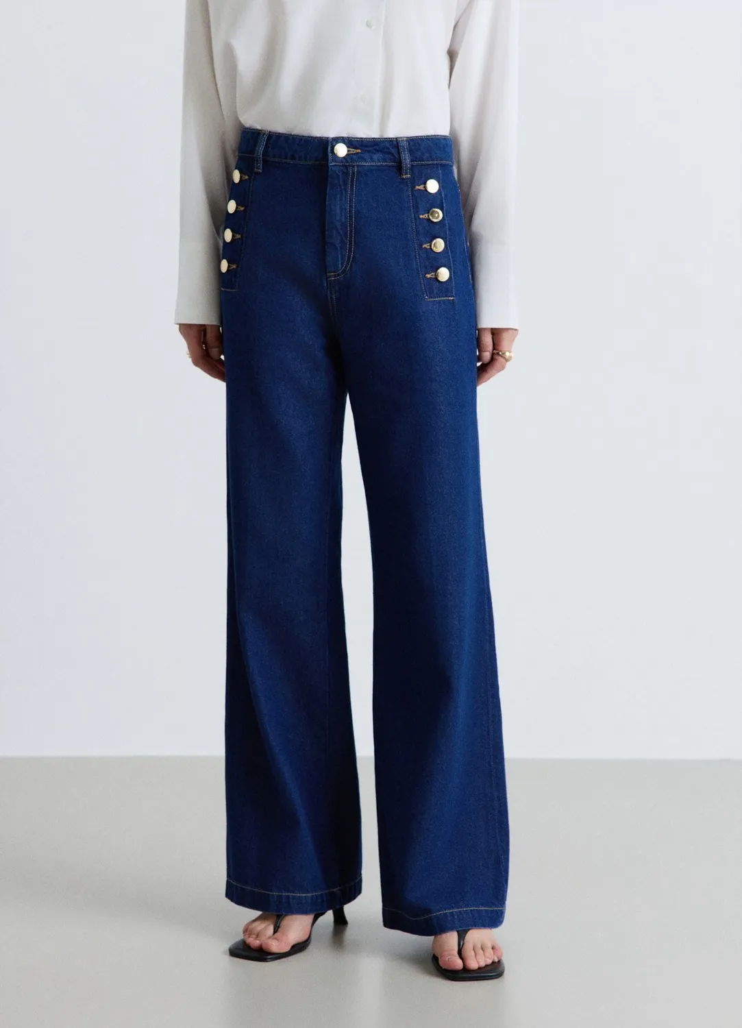 Calliope jean palazzo femme taille haute boutons cheville