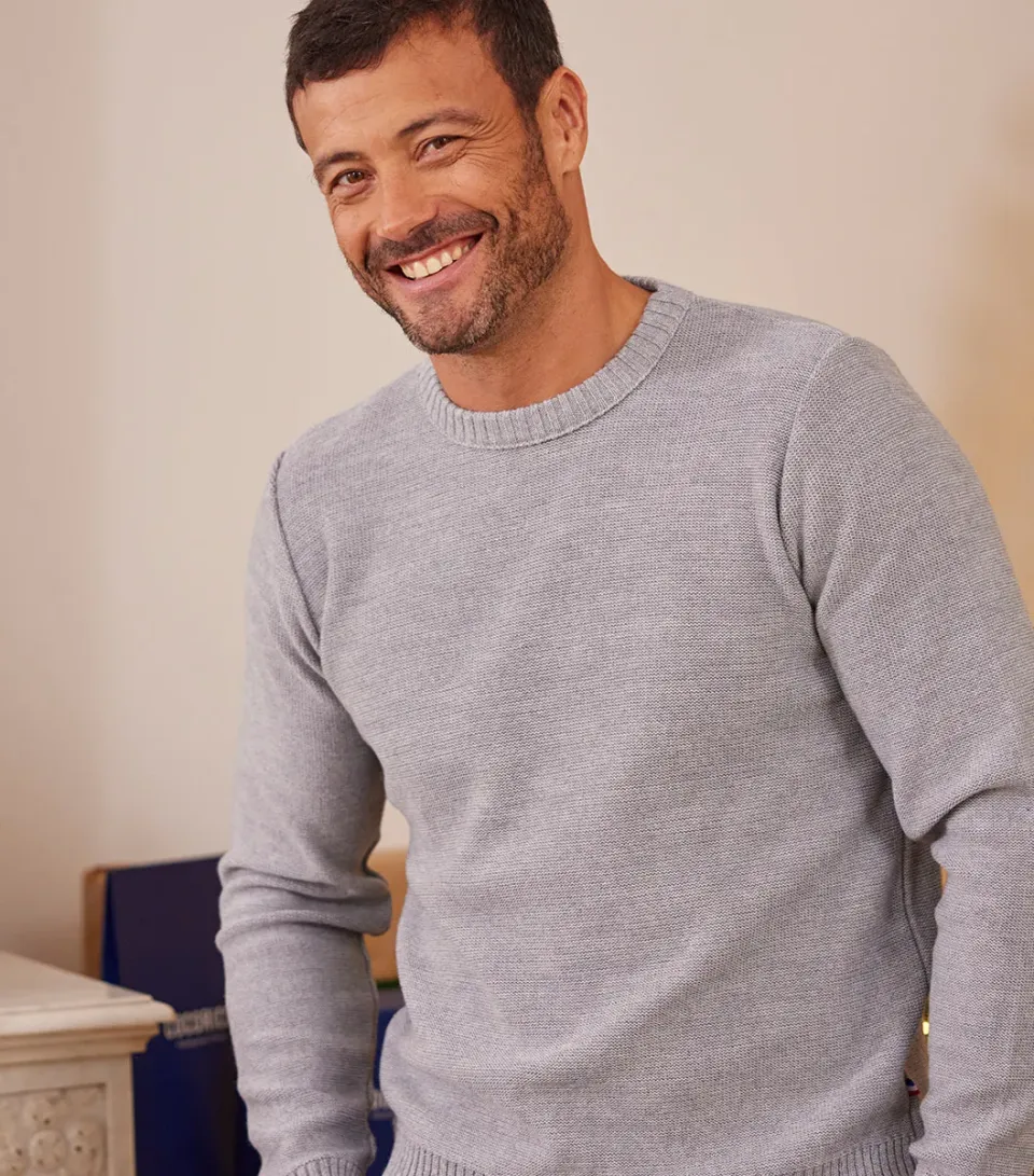 Cocorico Pull Homme Laine Gris col rond