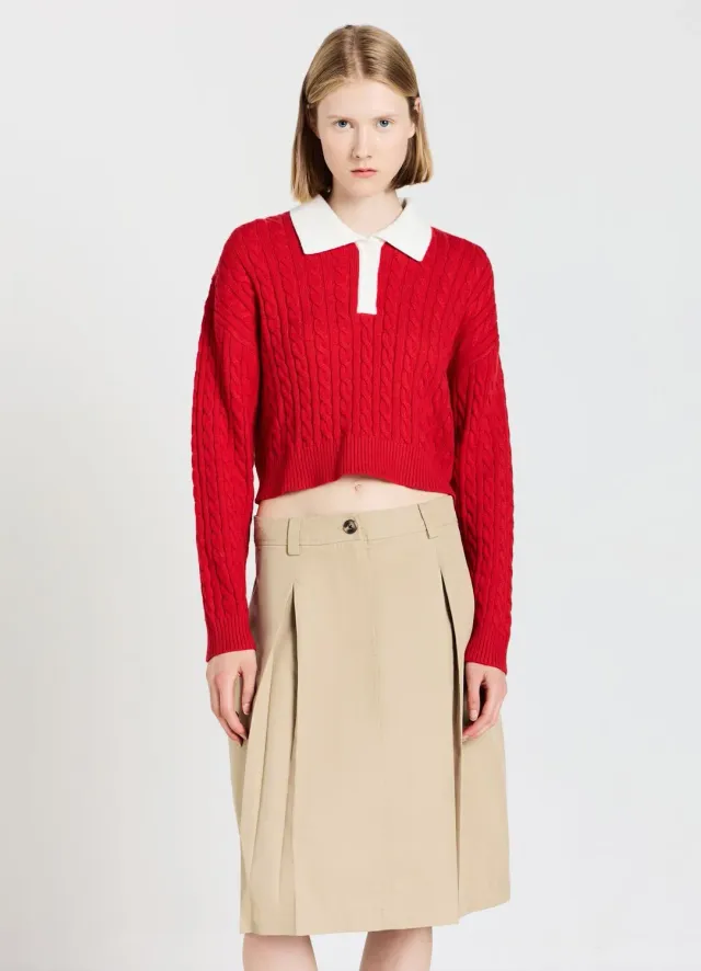 Calliope pull polo femme torsades bicolore court