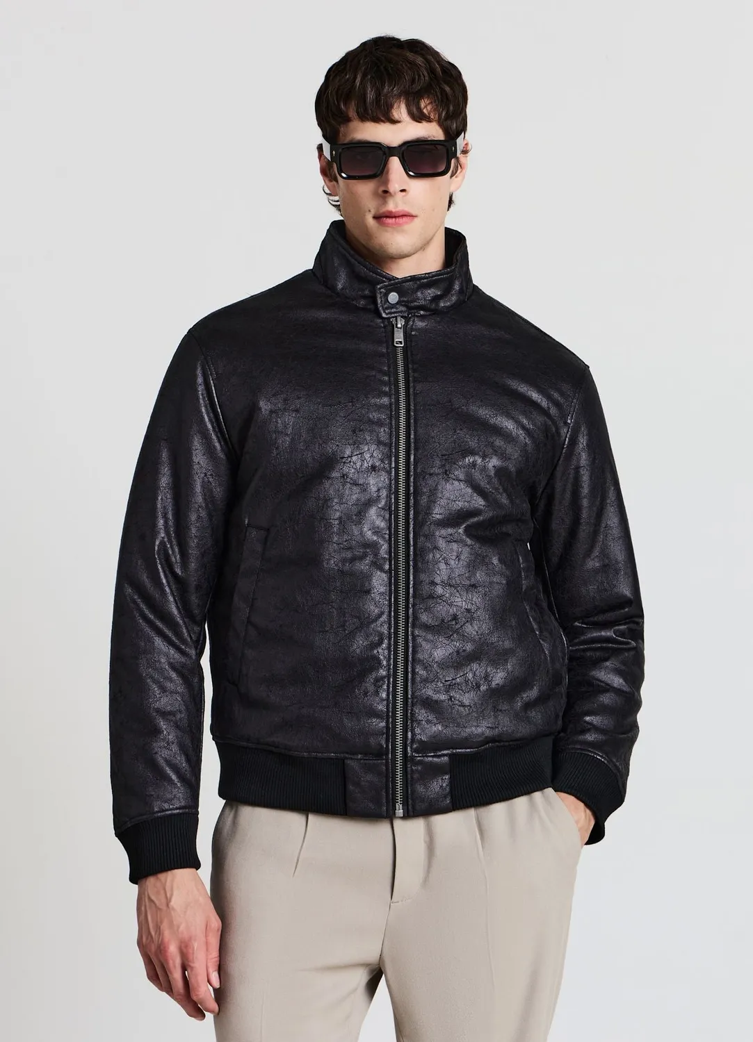 Calliope blouson homme simili cuir matelasse col montant