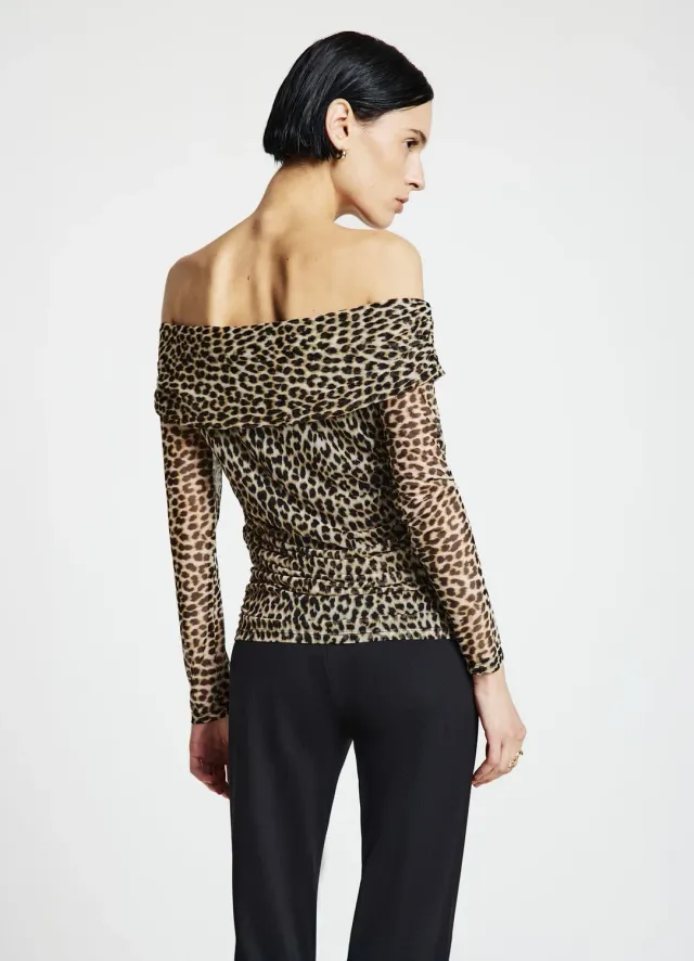 Calliope t-shirt épaules dénudées animalier tulle